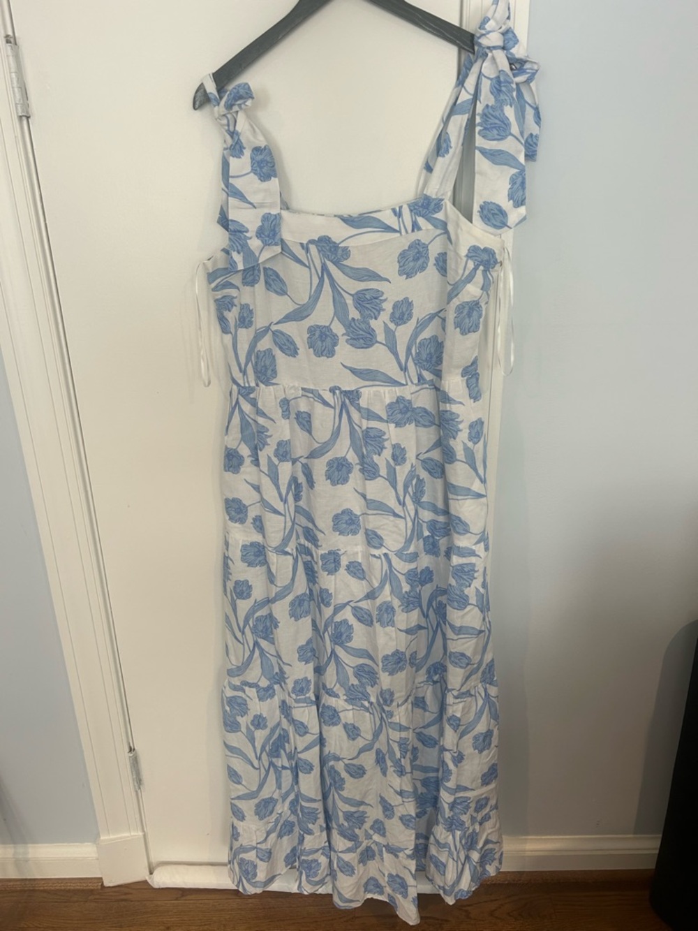 Emily McCarthy Blue & White Floral Tie-Shoulder Maxi Dress